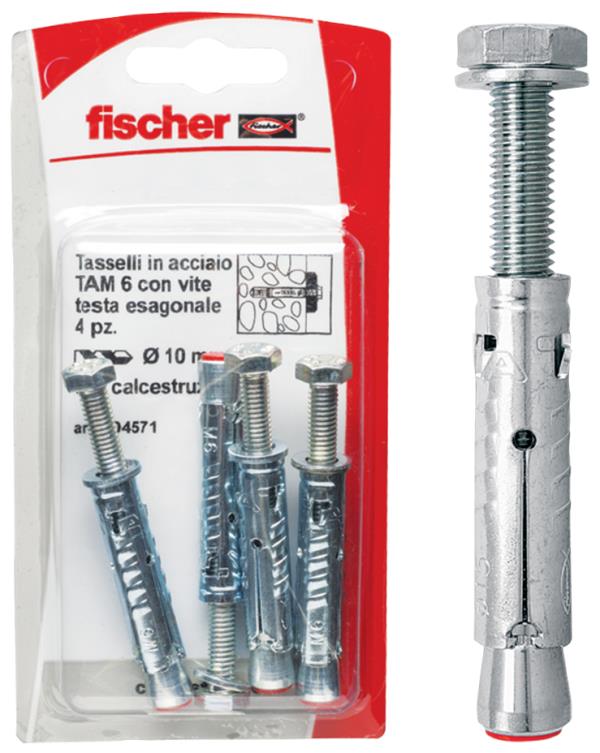 FISCHER Tasselli acciaio TA M 8 S/10 K con vite testa esagonale (1 Pz.)