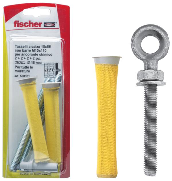 FISCHER Occhiolo M8x62 classe 8.8 zincato bianco con dado e rosetta. (50 Pz.)