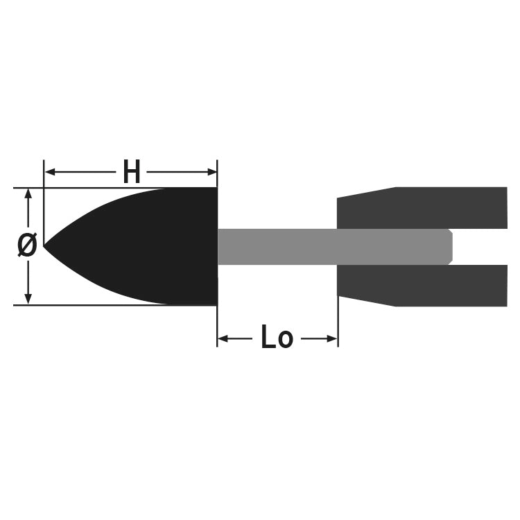 Beta Mole abrasive con gambo, granuli abrasivi di corindone grigio/rosa con legante ceramico, forma ad ogiva