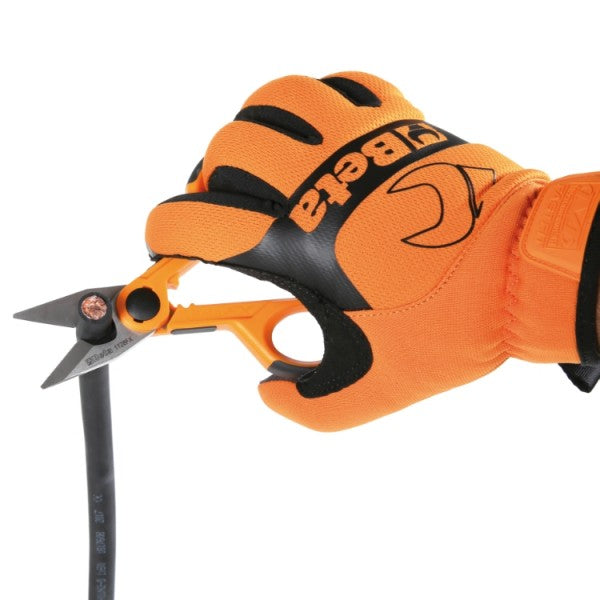 Beta Forbici per elettricisti lame dritte in acciaio inossidabile con microdentatura, gola tranciacavo e crimpatore per terminali a tubetto.