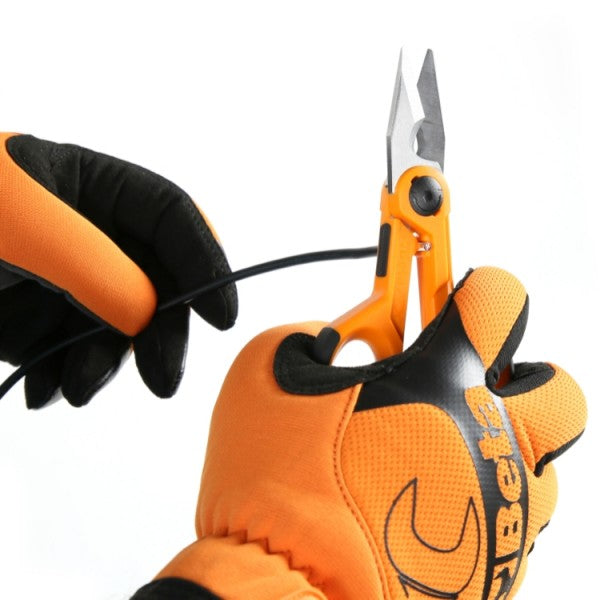 Beta Forbici per elettricisti lame dritte in acciaio inossidabile con microdentatura, gola tranciacavo e crimpatore per terminali a tubetto.