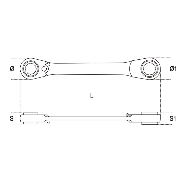 Beta Chiavi poligonali doppie diritte a cricchetto reversibile cromate