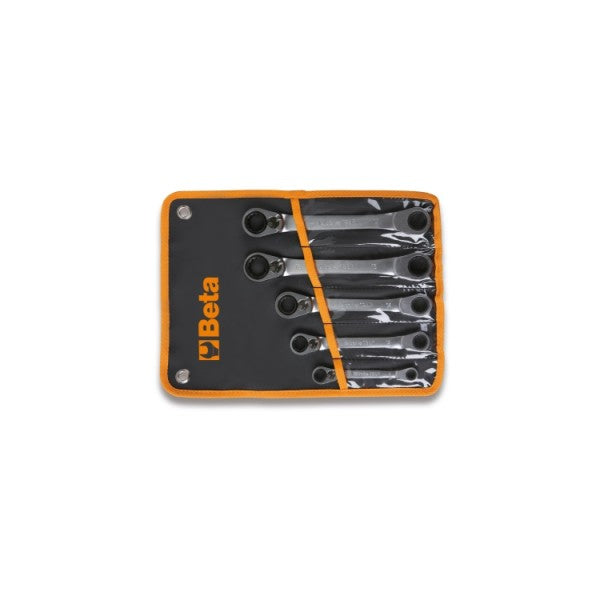 Beta Serie di 5 chiavi poligonali doppie piegate a cricchetto reversibile in busta di tela