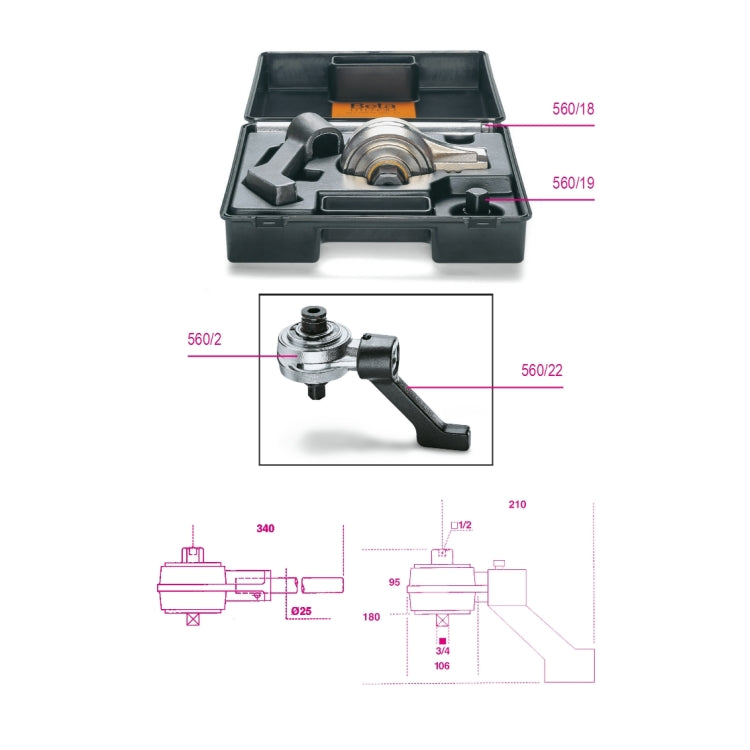 Beta Moltiplicatore di coppia destrorso/sinistrorso e accessori rapporto 5:1 in cassetta di plastica per uso intensivo