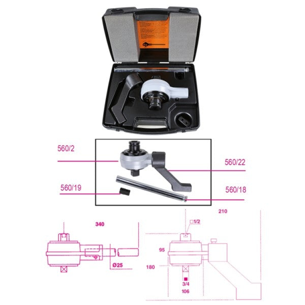 Beta Moltiplicatore di coppia destrorso/sinistrorso e accessori rapporto 5:1 in cassetta di plastica per uso intensivo