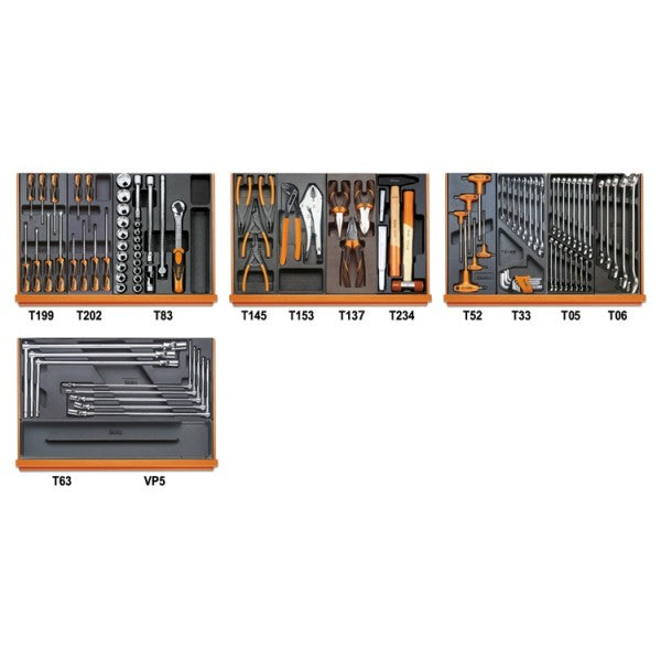 Beta Assortimento di 102 utensili per autoriparazione in moduli rigidi