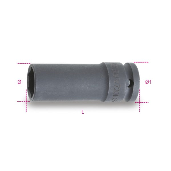 Beta Chiavi a bussola con attacco quadro femmina 1/2" bocca esagonale serie lunga sottile fosfatate