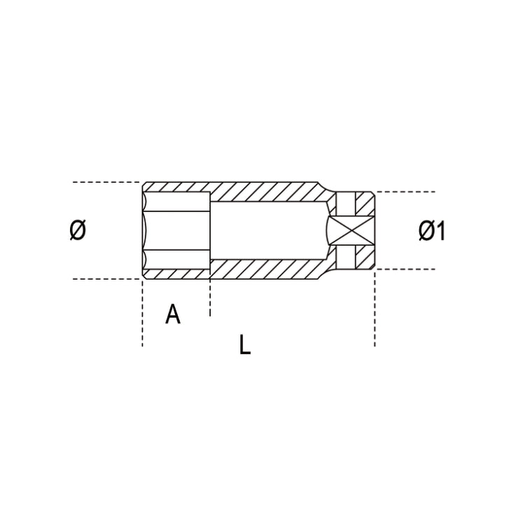 Beta Chiavi a bussola con attacco quadro femmina 3/4" bocca esagonale serie lunga sottile fosfatate