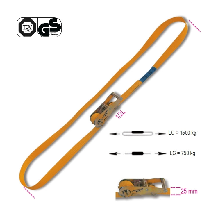 Beta Sistemi di ancoraggio ad anello LC 1500kg con cricchetto tenditore nastro in poliestere ad alta tenacità (PES)