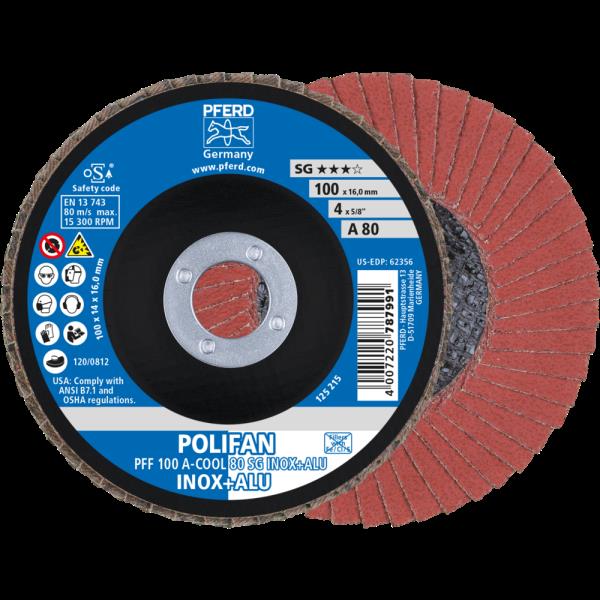 PFERD Dischi lamellari POLIFAN PFF 100 A-COOL 80 SG INOX+ALU/16,0