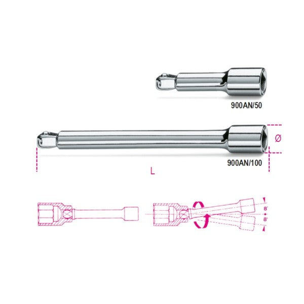 Beta Prolunghe con attacchi quadri, maschio e femmina 1/4" angolari, cromate