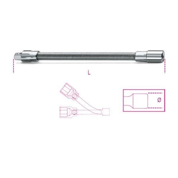 Beta Prolunga flessibile con attacchi quadri maschio e femmina 1/4" cromata