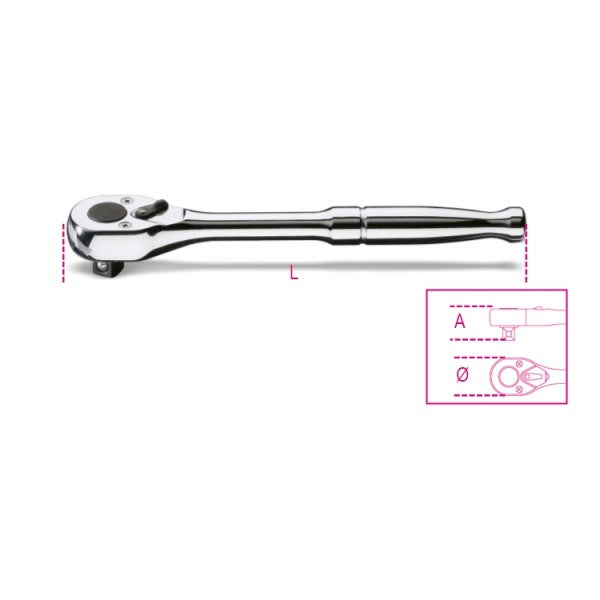 Beta Cricchetto reversibile con attacco quadro maschio 3/8" con impugnatura in metallo cromato