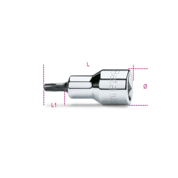 Beta Chiavi a bussola maschio per viti con impronta Tamper Resistant Torx®, con attacco quadro femmina 1/2" cromate - inserti bruniti