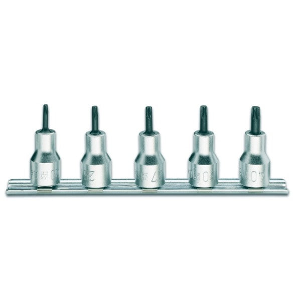 Beta Serie di chiavi a bussola maschio per viti con impronta Tamper Resistant Torx® con attacco quadro femmina 1/2" cromate - inserti bruniti