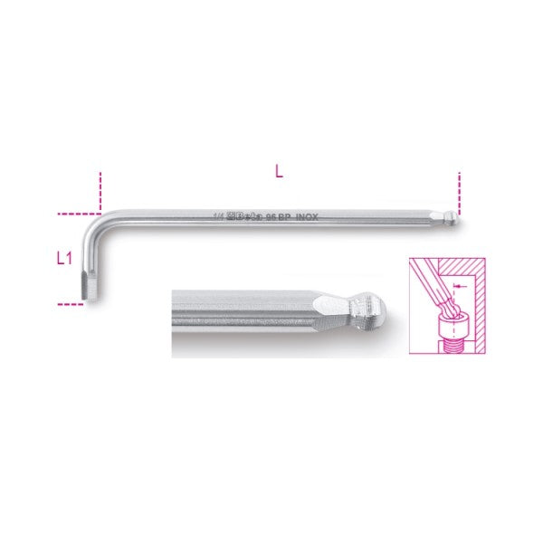 Beta Chiavi maschio esagonale piegate con estremità sferica, in acciaio inossidabile