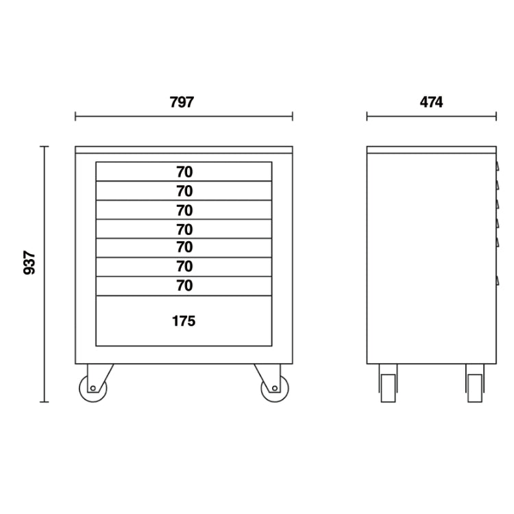 Beta Modulo cassettiera mobile con 8 cassetti per arredo officina