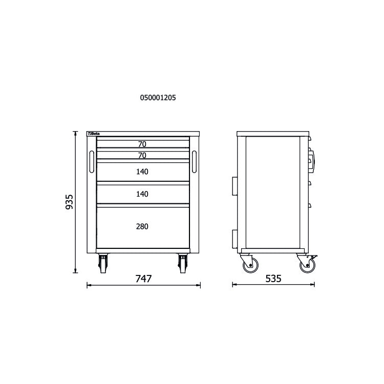 Beta Cassettiera mobile con 5 cassetti per arredo officina RSC50