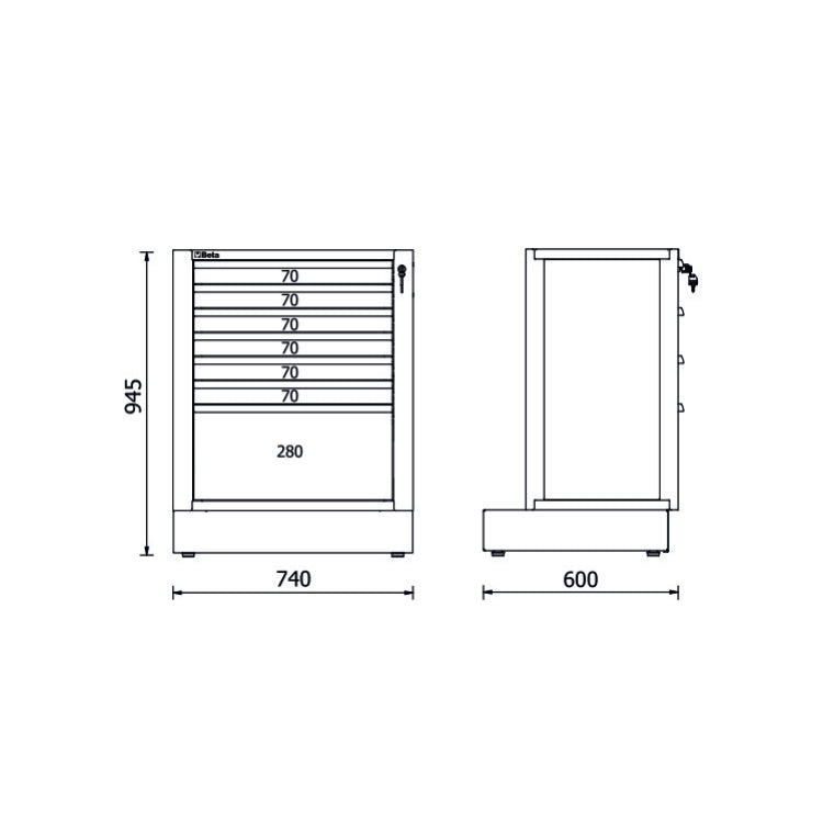 Beta Modulo fisso con 7 cassetti per arredo officina RSC50