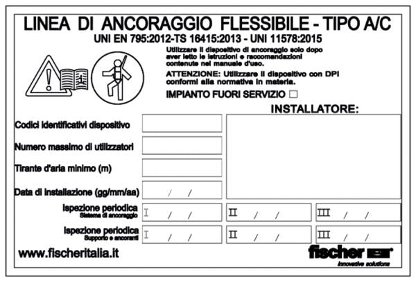 FISCHER targhetta identificativa impia - Sistemi anticaduta DPI (1 Pz.)