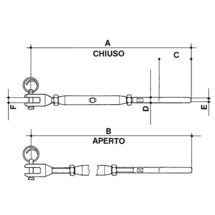 CARCANO A502 Tenditore con forcella e terminale a pressare in acciaio inox