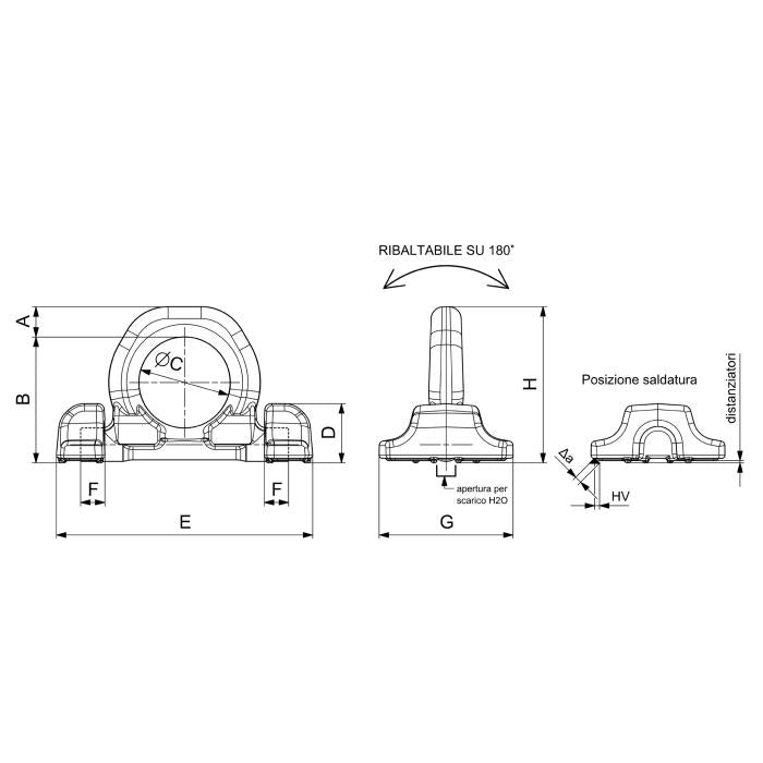 CARCANO C821X Staffa di ancoraggio a saldare a base doppia
