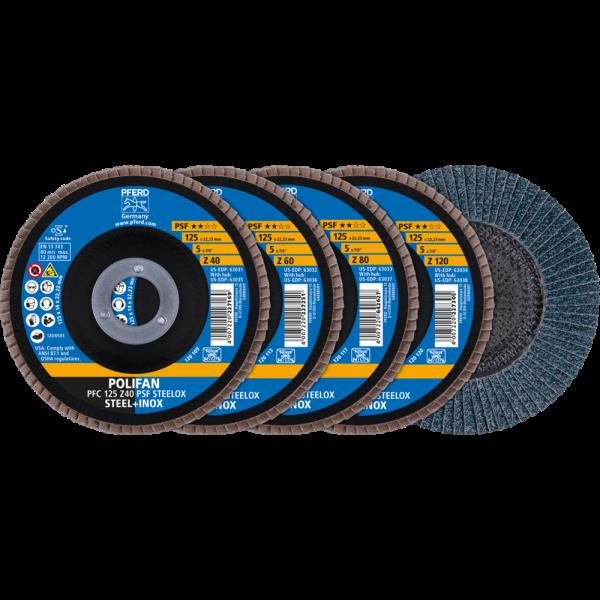 PFERD Dischi lamellari POLIFAN SET PFC 125 Z40/60/80/120 PSF STEELOX