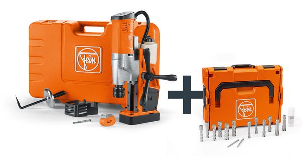 FEIN Trapano universale per punte a corona con base magnetica fino a 35 mm con set per l’utilizzatore KBU 35 QW Structural Steel-Set 3/4 in Weldon