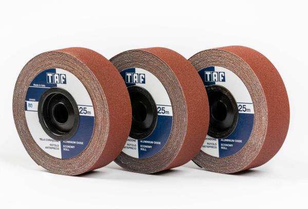 TF50 Tela resinata extraflessibile Rotoli antispreco Corindone Larghezza mm 25