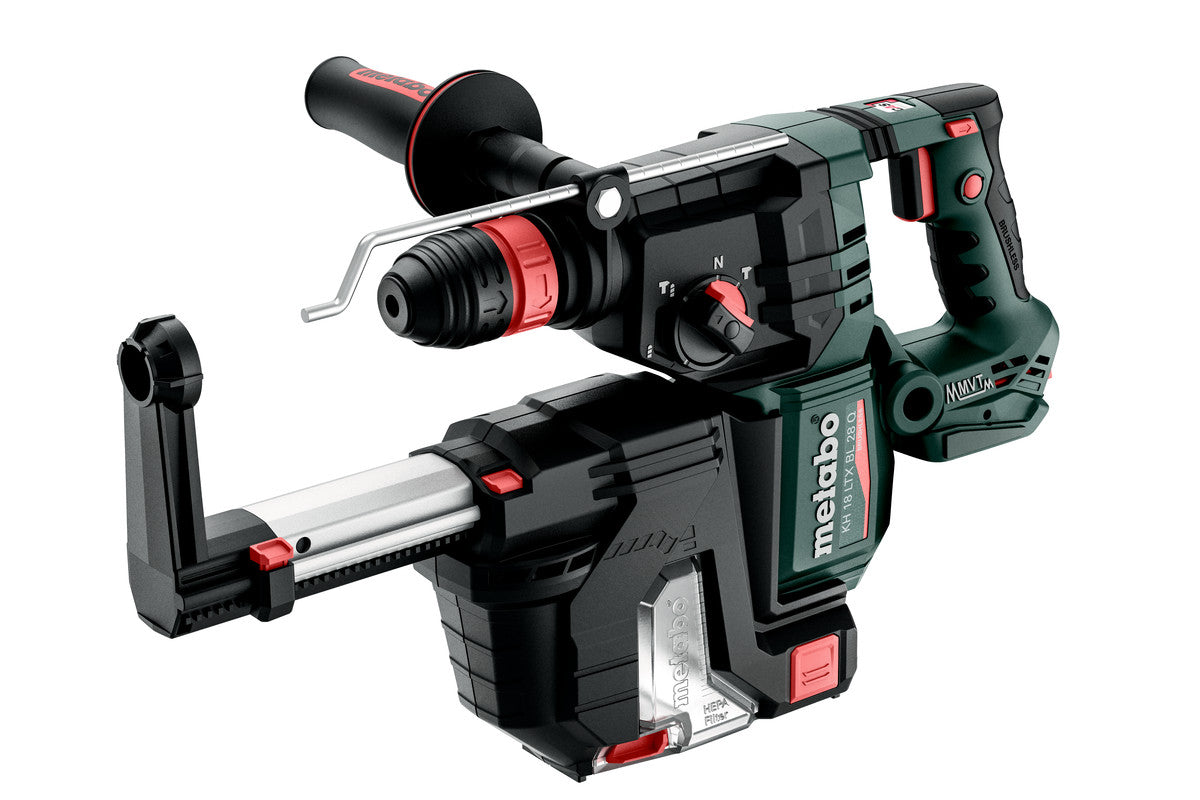 Metabo Martello a batteria KH 18 LTX BL 28 Q Set ISA 18V metaBOX 185 XL con aspirazione polvere integrata e mandrino a cambio rapido Metabo-Quick