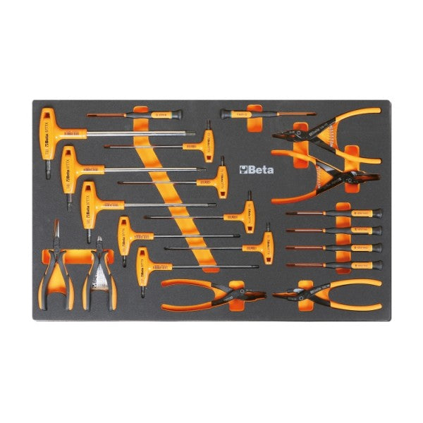 Beta Vassoio morbido in EVA con assortimento chiavi esagonali, pinze per anelli ed elettrotecnica