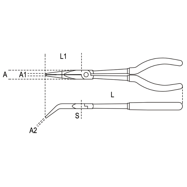 Beta Pinza a becchi mezzotondi lunghissimi zigrinati piegati a 45° per impieghi speciali manici ricoperti con 2 strati di PVC antiscivolo