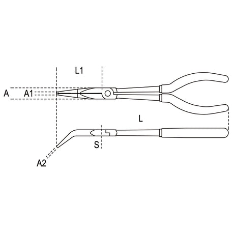 Beta Pinza a becchi mezzotondi lunghissimi zigrinati piegati a 45° per impieghi speciali manici ricoperti con 2 strati di PVC antiscivolo