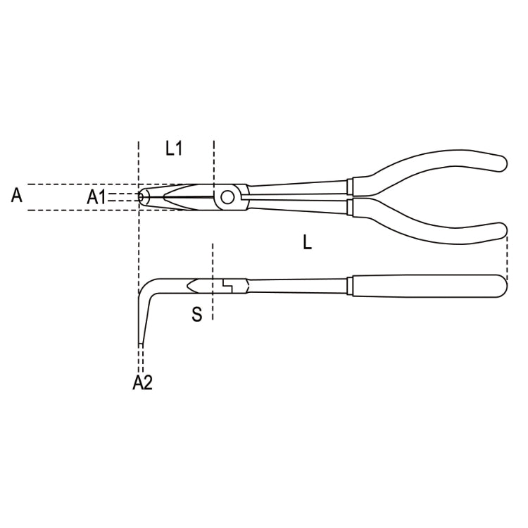 Beta Pinza a becchi mezzotondi lunghissimi zigrinati piegati a 90° per impieghi speciali manici ricoperti con 2 strati di PVC antiscivolo