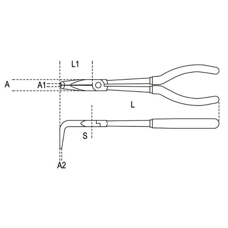 Beta Pinza a becchi mezzotondi lunghissimi zigrinati piegati a 90° per impieghi speciali manici ricoperti con 2 strati di PVC antiscivolo