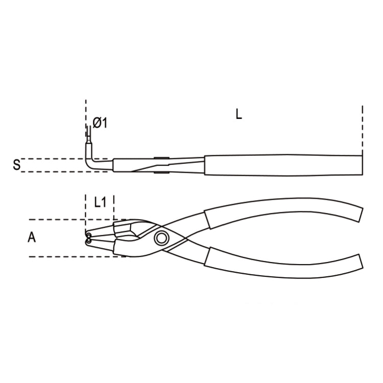 Beta Pinze a becchi piegati a 90° per anelli elastici di sicurezza, per fori manici ricoperti in PVC H-SAFE