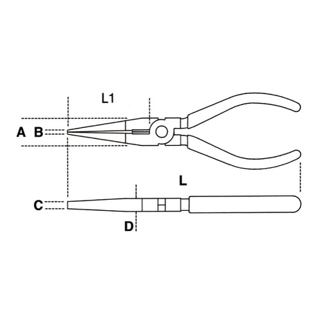Beta Pinze a becchi mezzotondi lunghissimi piegati zigrinati manici ricoperti con 2 strati di PVC antiscivolo finitura industriale