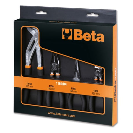 Beta Assortimento di 1 pinza universale a grande effetto, 1 pinza becchi mezzotondi lunghi, 1 tronchese e 1 pinza a cerniera chiusa cromati