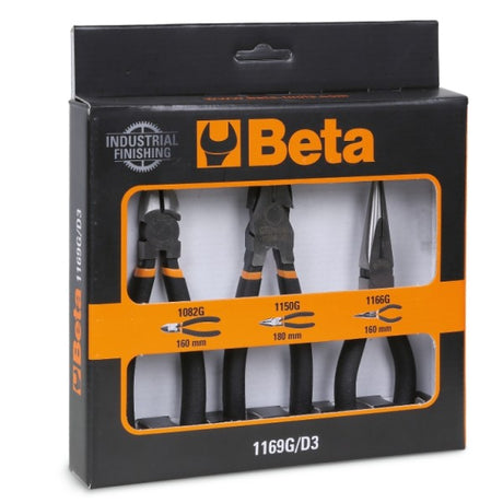 Beta Assortimento di 1 pinza universale, 1 pinza becchi mezzotondi lunghi e 1 tronchese, con 2 strati di PVC antiscivolo con finitura industriale