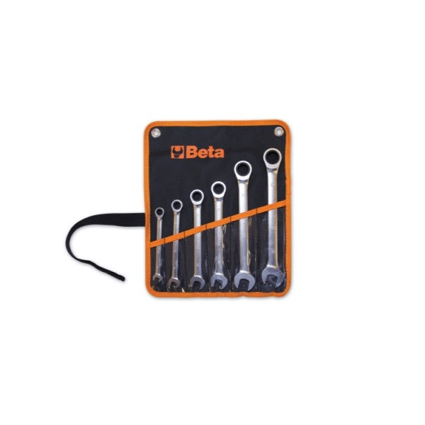 Beta Serie di chiavi combinate a cricchetto diritte in busta di tela