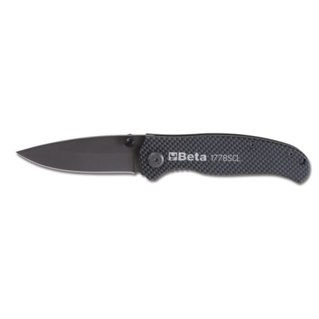 Beta Coltello a serramanico con finitura soft carbon look lama in acciaio temprato • in astuccio