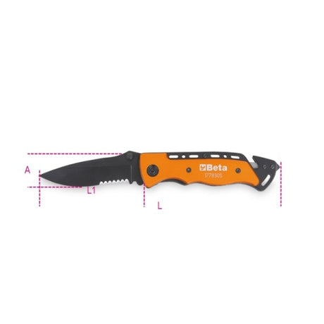 Beta Coltello soccorso auto con funzione martello frangicristallo e tagliacinture di sicurezza
