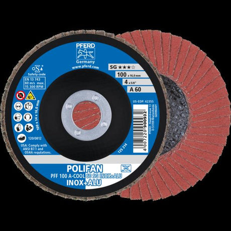 PFERD Dischi lamellari POLIFAN PFF 100 A-COOL 60 SG INOX+ALU/16,0
