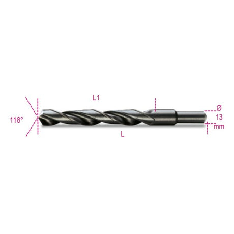 Beta Punte elicoidali cilindriche serie corta in acciaio HSS rullate brunite con codolo ridotto di 13mm