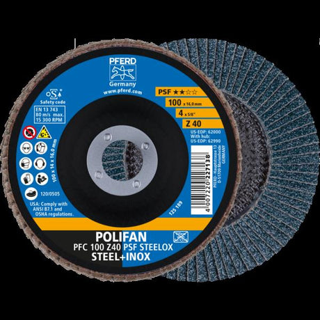 PFERD Dischi lamellari POLIFAN PFC 100 Z40 PSF STEELOX/16