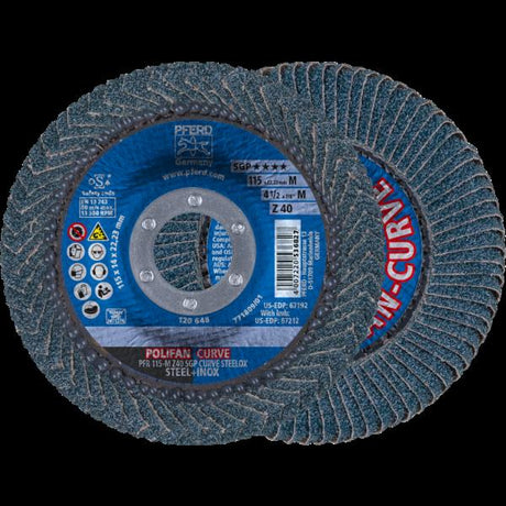 PFERD Dischi lamellari POLIFAN PFR 115-M Z 40 SGP CURVE STEELOX