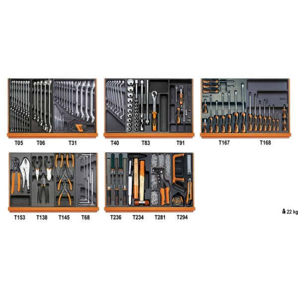 Beta Assortimento di 153 utensili per manutenzioni industriali in termoformato rigido in ABS