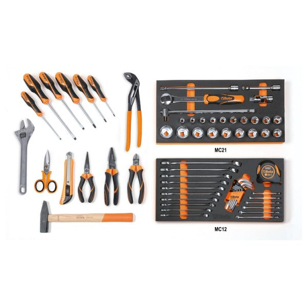 Beta Assortimento di 64 utensili per impiego universale in vassoio morbido in EVA