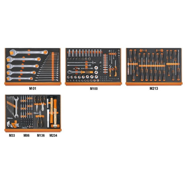 Beta Assortimento di 215 utensili per impiego universale in vassoio morbido in EVA