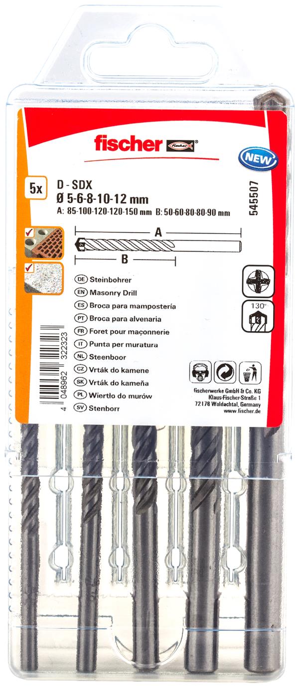 FISCHER Punta trapano cilindrica a quattro taglienti D-SDX 8,0x80/120 XP per muro e calcestruzzo (1 Pz.)